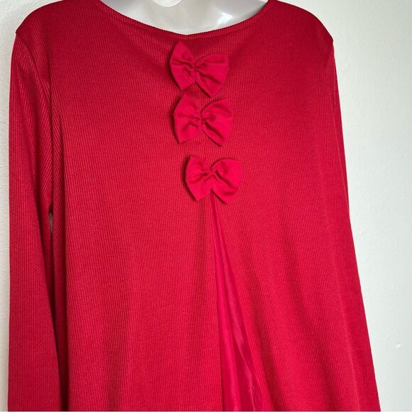 CL Shang Collection Red Rib Knit Chiffon Bow Back Ruffle Tiered Dress Women XL - Picture 8 of 14
